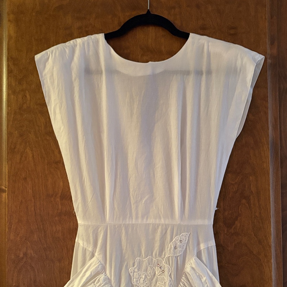 Elegant Vintage White 100% Cotton High Low Dress S